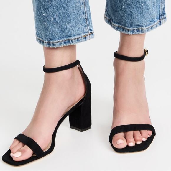 Stuart Weitzman Ankle Strap Block Heel Sandals size 36.5 black Suede - Picture 4 of 13